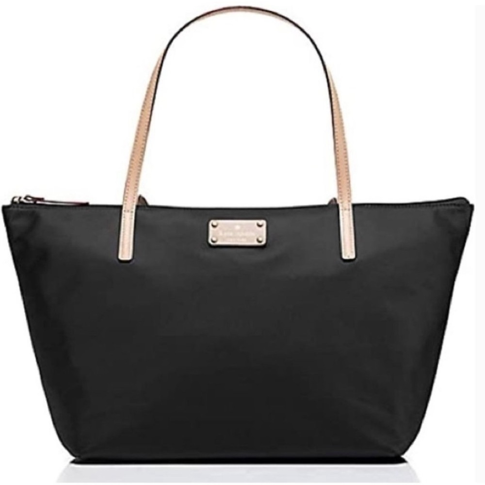 Kate spade black Kennedy park nylon tote with polka dot interior EUC